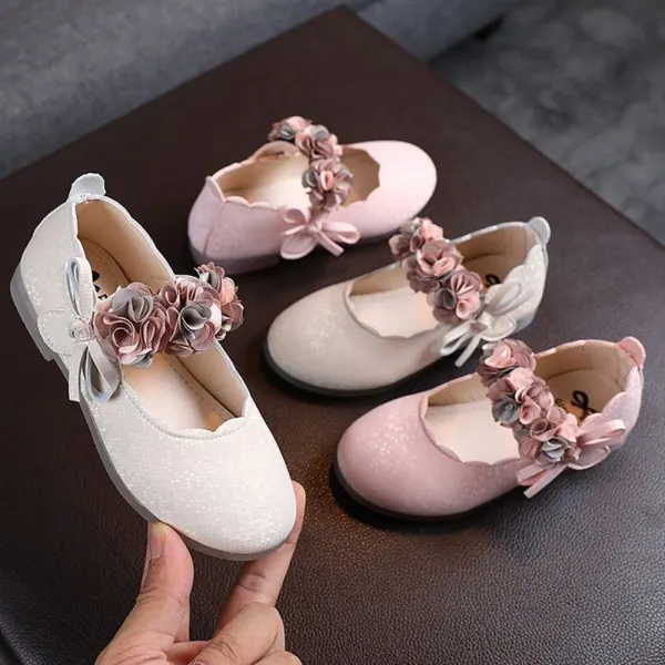 Girl Sweet Solid Color Flower Bow Soft Soled Princess Shoes - Thefolls.com 