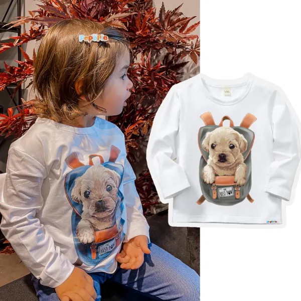 【12M-9Y】Boy Cotton Stain Resistant Puppy Pattern Long Sleeve Tee - Thefolls.com 