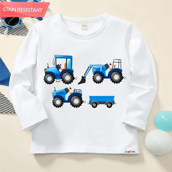 【12M-9Y】Boy Cotton Stain Resistant Excavator Print Long Sleeve Tee - Thefolls.com 