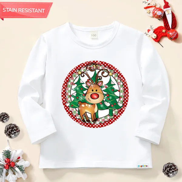 【12M-9Y】Unisex Kids Cotton Stain Resistant Christmas Print Long Sleeve Tee - Thefolls.com 