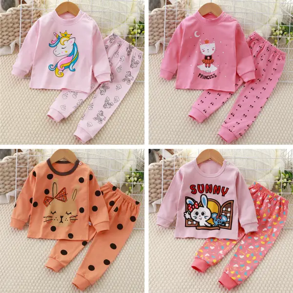 【6M-8Y】2-piece Girls Cute Unicorn And Rabbit Print Pajamas Set - Thefolls.com 