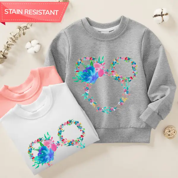 【12M-9Y】Girl Cotton Stain Resistant Floral Cartoon Print Long Sleeve Sweatshirt - Thefolls.com 