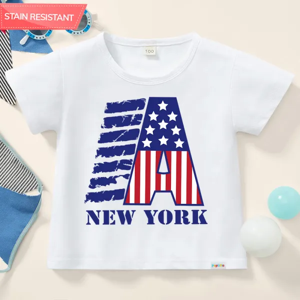 【12M-9Y】Unisex Kids Cotton Stain Resistant Independence Day Print Short Sleeve Tee - Thefolls.com 