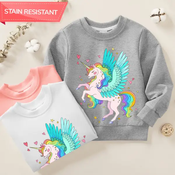 【12M-9Y】Girl Cotton Stain Resistant Colorful Unicorn Print Long Sleeve Sweatshirt - Thefolls.com 