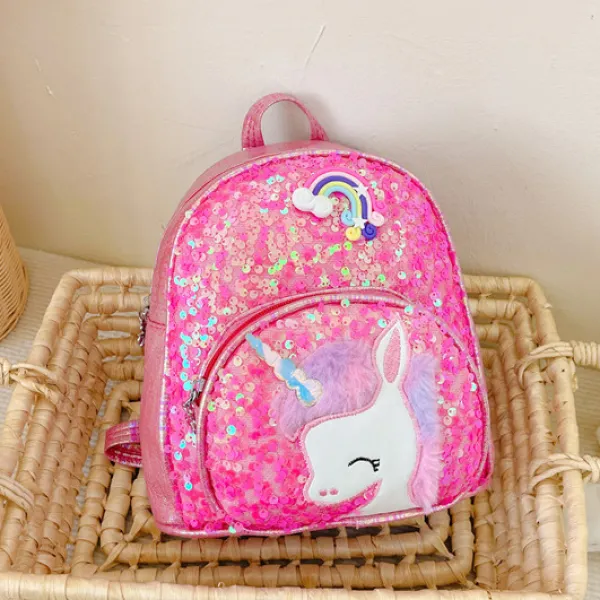 Girls Cute Unicorn And Rainbow Embroidery Sequin Bag - Thefolls.com 