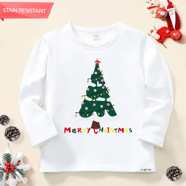 【12M-9Y】Unisex Kids Cotton Stain Resistant Christmas Print Long Sleeve Tee - Thefolls.com 