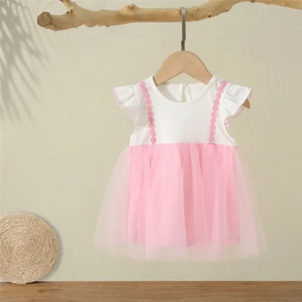 【0M-24M】Baby Girl Cute Flower Ribbon Fly Sleeve Dress - Thefolls.com 