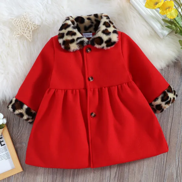 【6M-3Y】Baby Girl Fashionable Leopard Print Collar Tweed Coat - Thefolls.com 