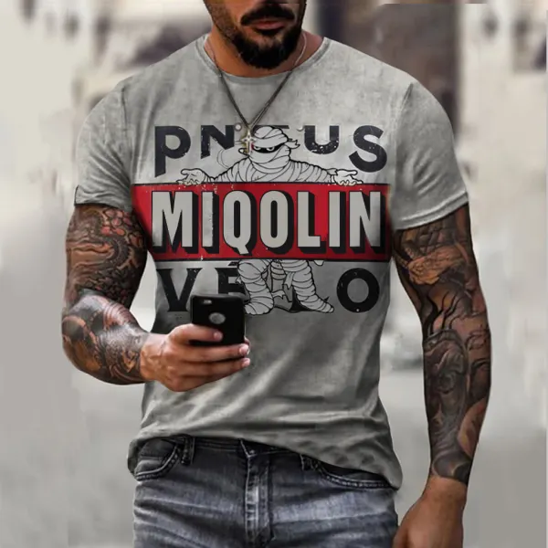 Retro Tire Print Short-sleeved T-shirt - Kalesafe.com 
