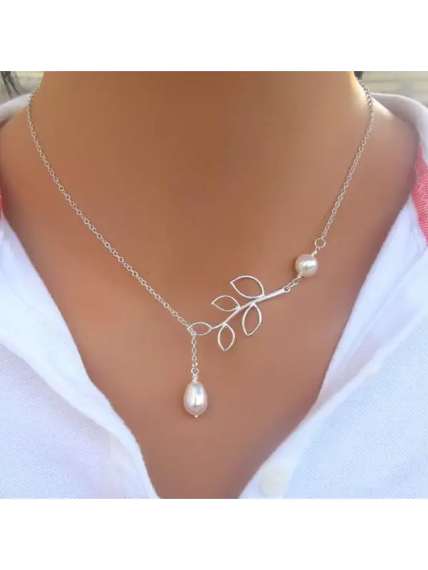 New Chic Fashion Vintage Leaf Pearl Necklaces - Maxizero.chimpone.com 
