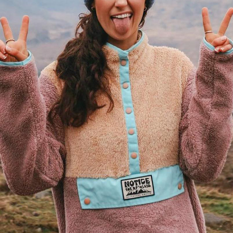 Color Patchwork Casual Fleece Sweatshirt