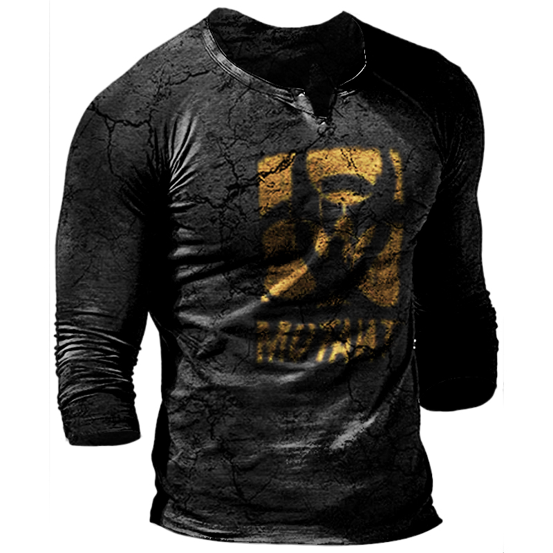Mens Breathable Retro Style Chic Long-sleeved T-shirt