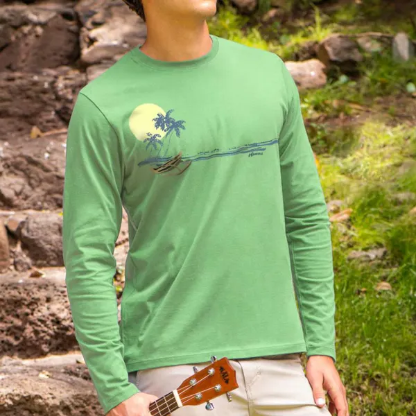 Hana Hou Sage Long Sleeve Green Pima T-Shirt - Salolist.com 