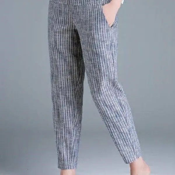 Pure Color Cotton And Linen Elastic Waist Casual Pants - Blaroken.com 