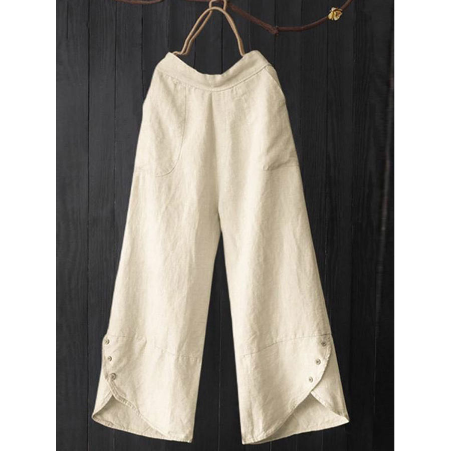 

High Waist Loose Pocket Button Irregular Pants