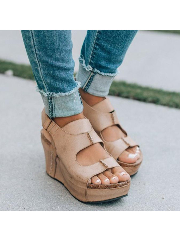 mid heeled chamois ankle strap peep toe basic casual wedge sandals
