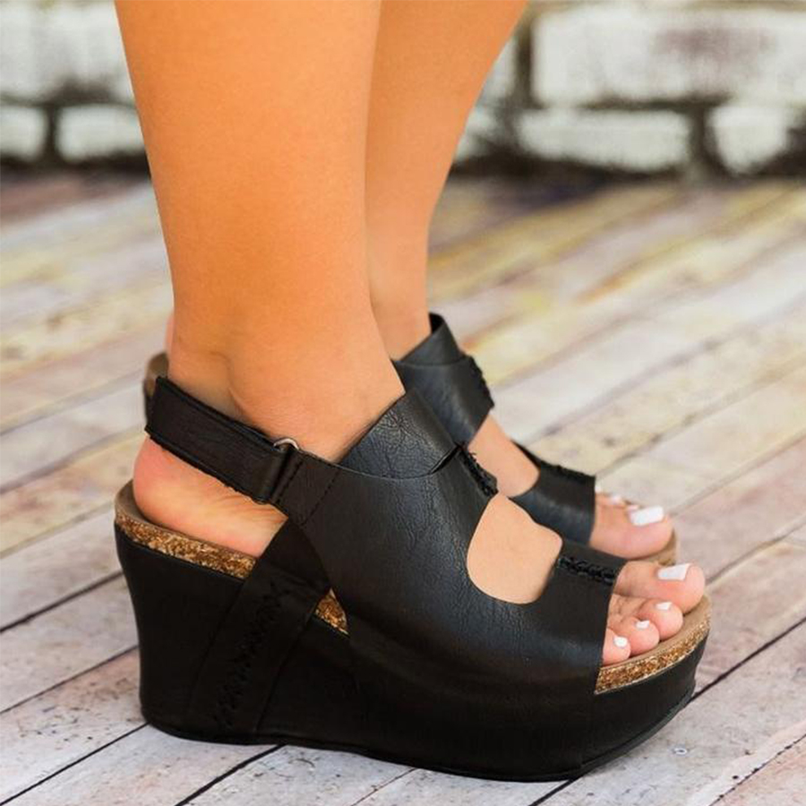 mid heeled chamois ankle strap peep toe basic casual wedge sandals