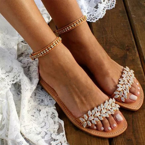 Bohemian Flat Ankle Strap Peep Toe Date Travel Wedding Flat Sandals