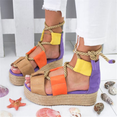 Color Block Peep Toe Date Travel Wedge Sandals