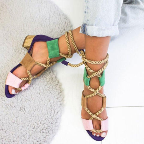 Color Block Chunky Low Heeled Peep Toe Date Travel Sandals🔥