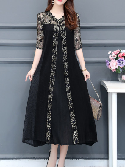 Round Neck  Printed Maxi Dress