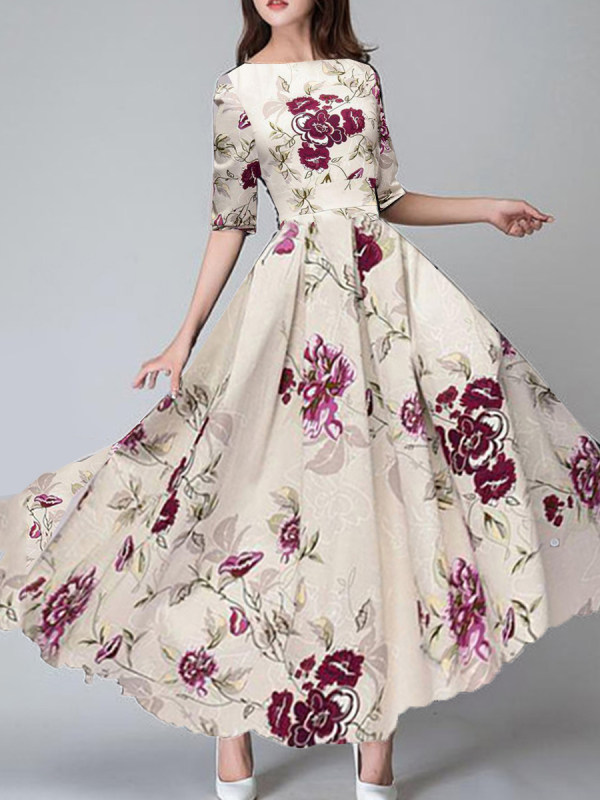 round neck floral printed maxi dress