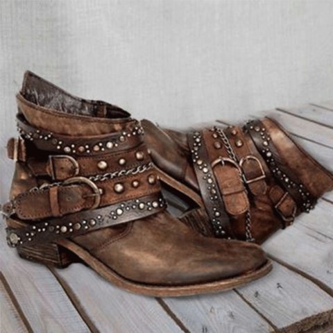 Distressed Plain Chunky Round Toe Ankle Boots