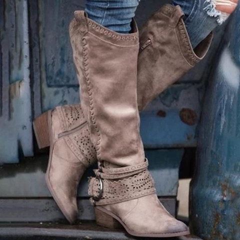 Distressed Plain Chunky Point Toe Boots