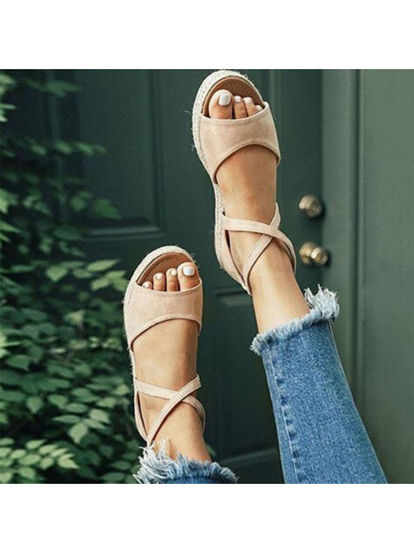 plain flat velvet ankle strap peep toe casual outdoor flat sandals