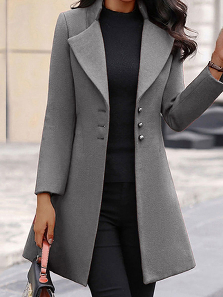 Casual Loose Solid Color Single breasted Cardigan Woolen Coat