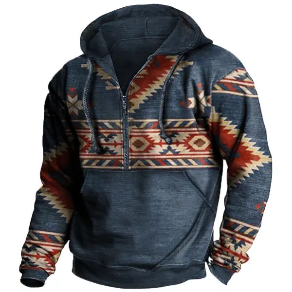 Men's Vintage Ethnic Print Pocket Zip Hoodie - Honeylop.chimpone.com 