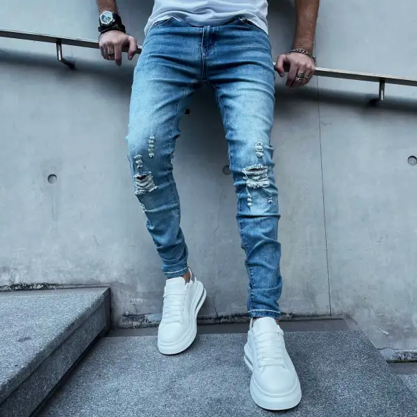 Men's Slim Stretch Ripped Jeans - Ootdyouth.com 