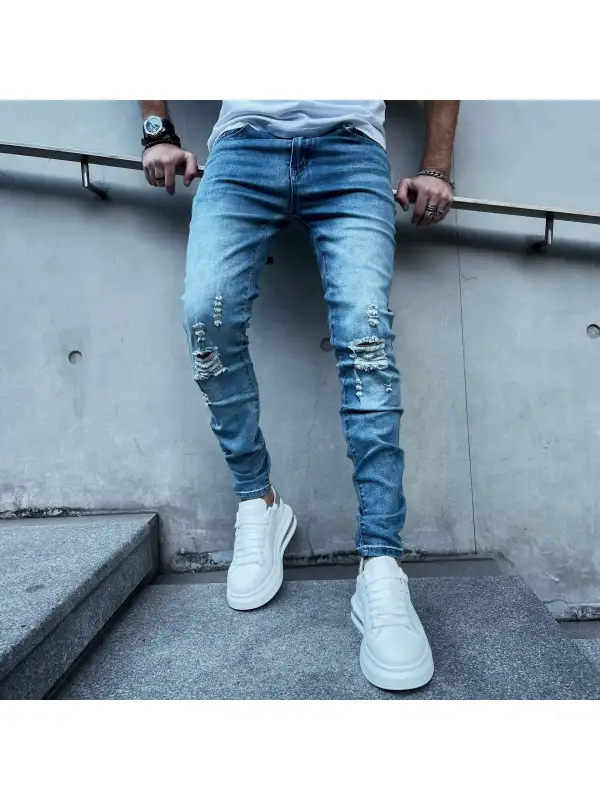 Men's Slim Stretch Ripped Jeans - Ootdmw.com 