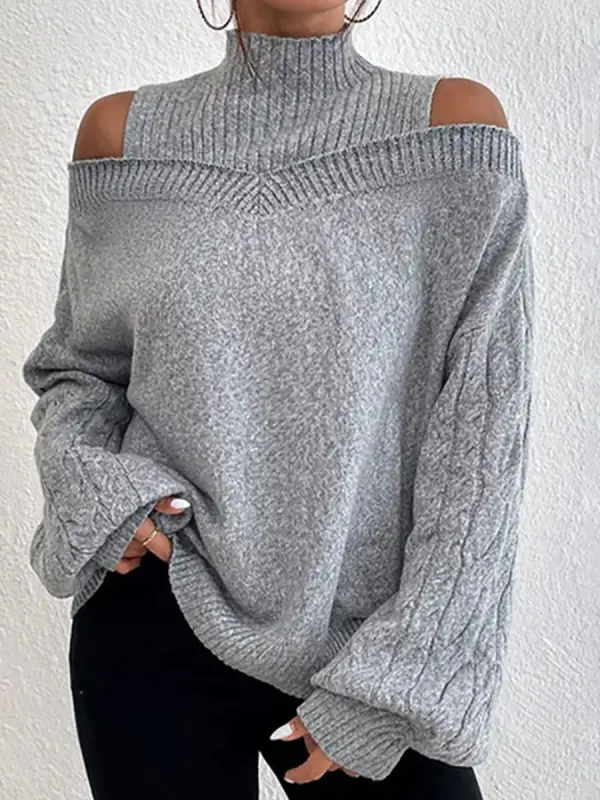 Casual Loose Solid Color Hollow Wool Pullover - Viewbena.com 