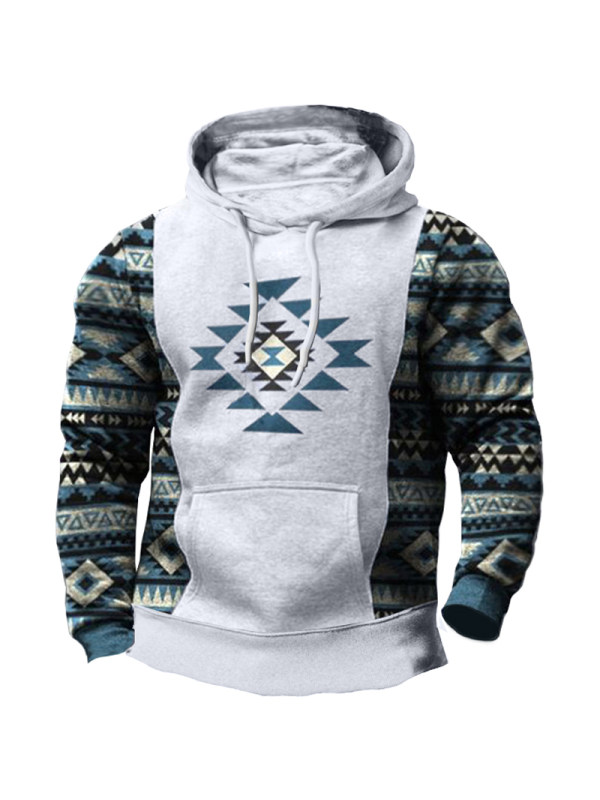 Men's Tactical Pocket Geometric Ethnic Graphic Print Hoodie