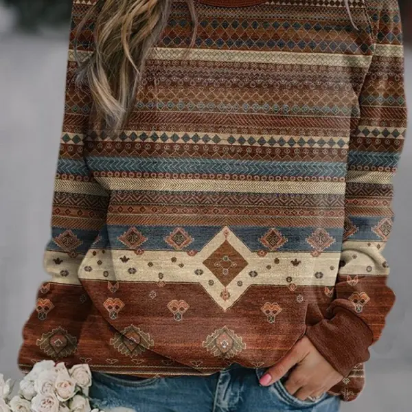 Outdoor leisure retro ethnic pattern printed sweatshirt clearance