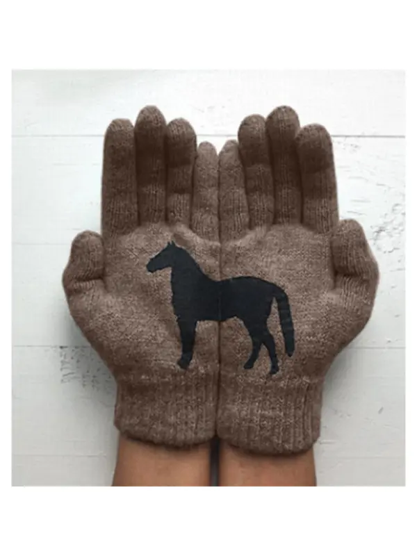Casual Loose Pony Print Fleece Thermal Gloves - Machoup.com 