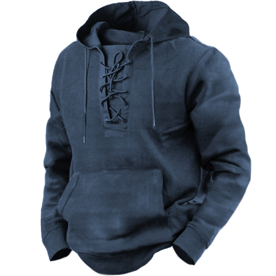 

Men's Casual Casual Lace-Up Pocket Hoodie