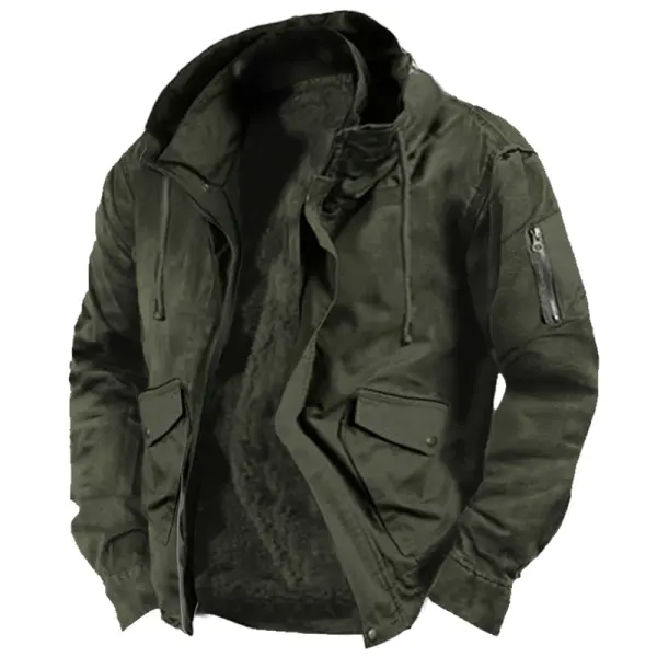 Men's Retro Outdoor Training Fleece Lined Thermal Tactical Hooded Jacket - Mosaicnew.com 