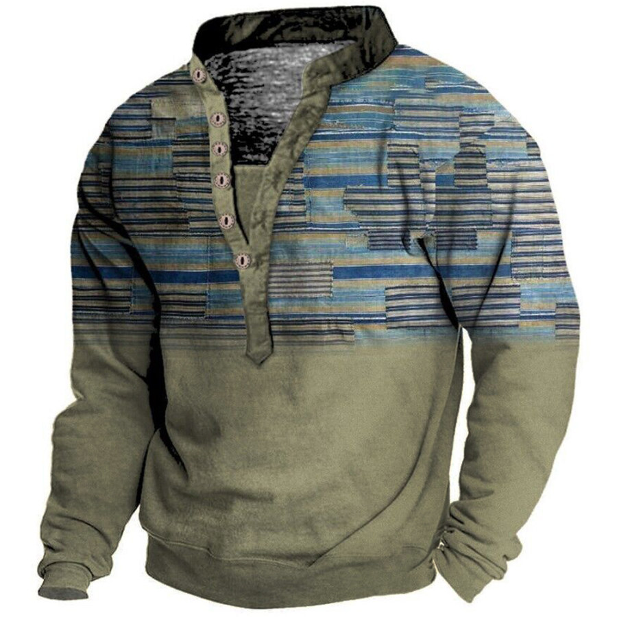

Men's Ethnic Print Henley Collar Sweatshirt