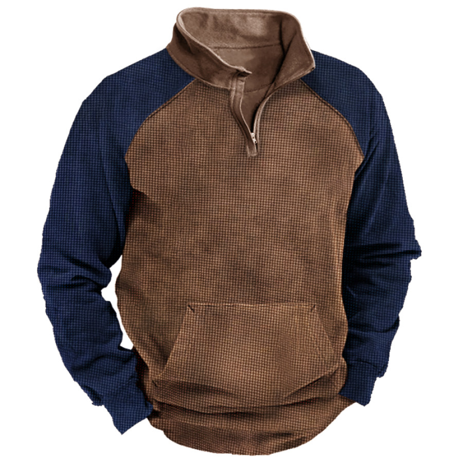 

Men's Training Colorblock Waffle Lapel Sweatshirt