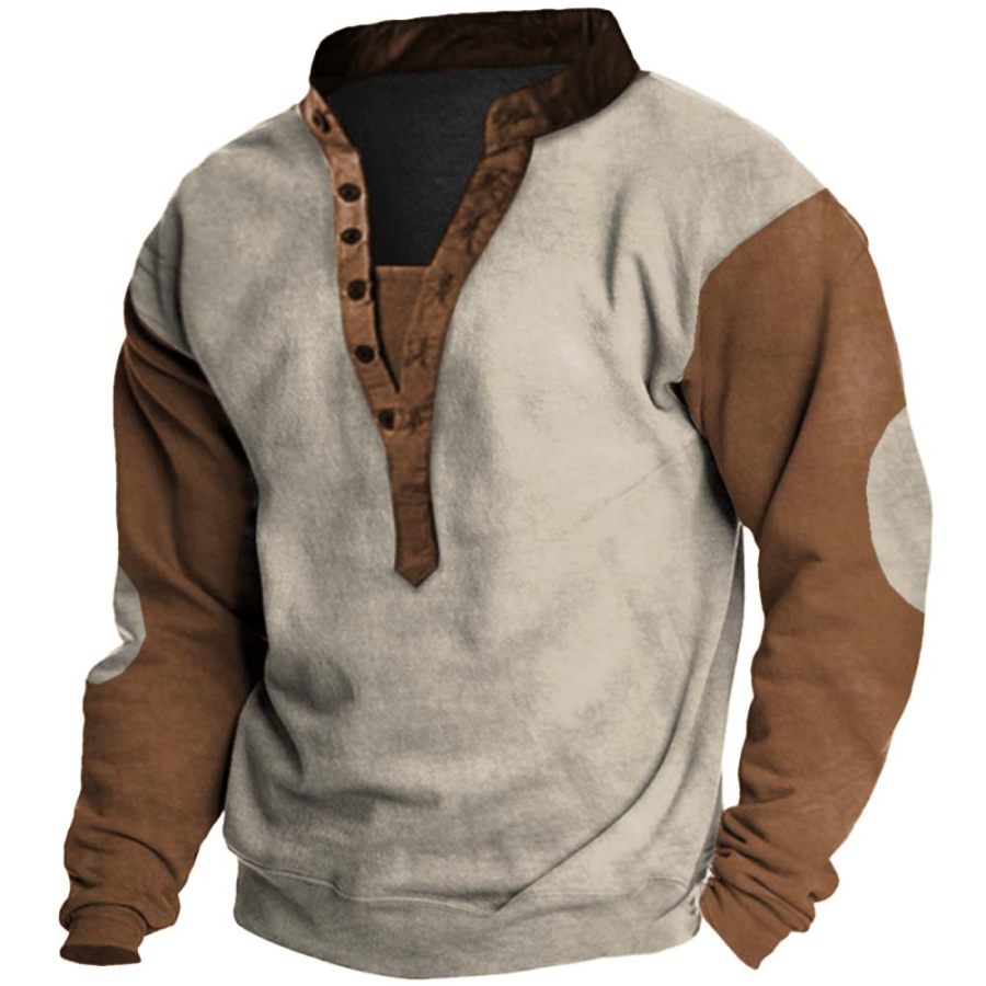 

Men's Vintage Colorblock Henley Collar Sweatshirt