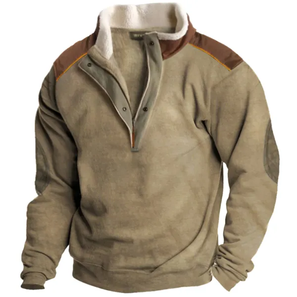 Men's Vintage Colorblock Zipper Stand Collar Sweatshirt - Nikiluwa.com 