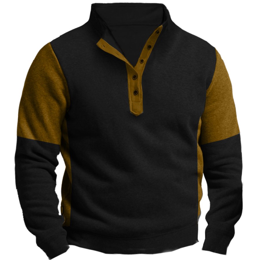 

Men's Vintage Colorblock Henley Collar Sweatshirt