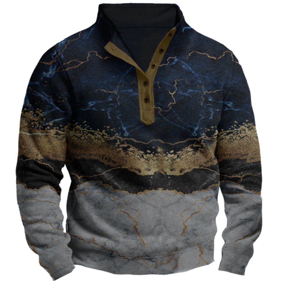 

Men's Vintage Marbling Colorblock Henley Collar Sweatshirt