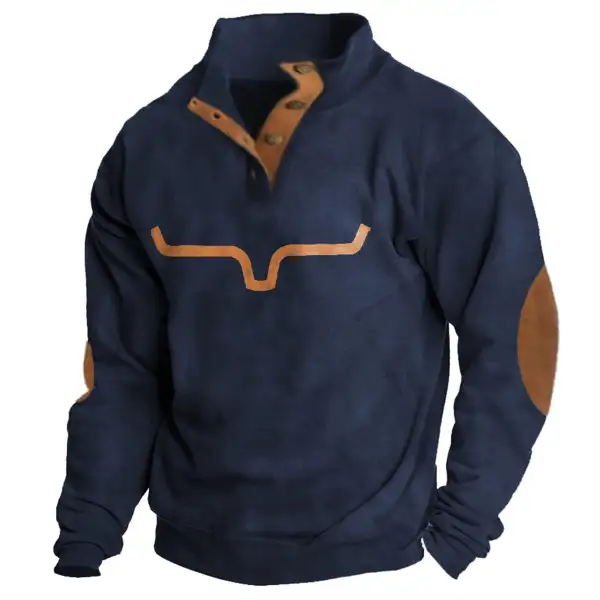 Men's Western Cowboy Yellowstone Contrasting Sweatshirt - Cotosen.com