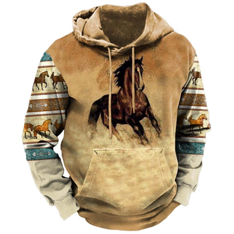 

Men's Western Region Print Hooded Pocket Sweatshirt