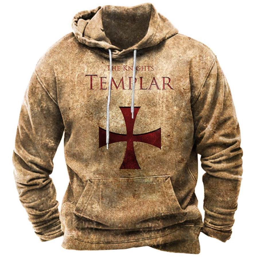 

Men's Vintage Templar Cross Print Hoodie