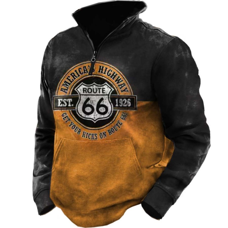 

Men's Outdoor Route 66 Print Zipper Sweatshirt