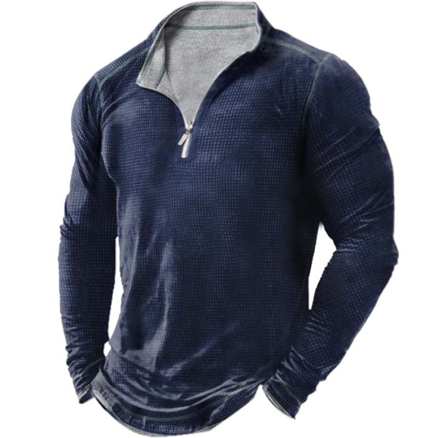 

Men's Vintage Zipper Lapel Long Sleeve Top